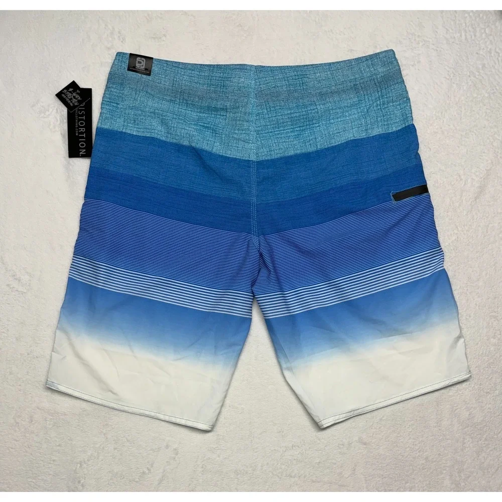 Distortion Blue White Board Shorts NWT Men's Large UV Protection
